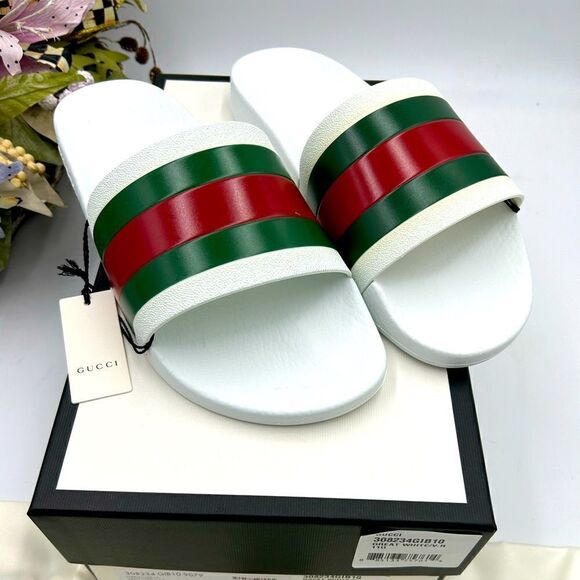 Men’s Gucci, pursuit, red, white and green pool slides size 6, made in Italy - Picture 1 of 9